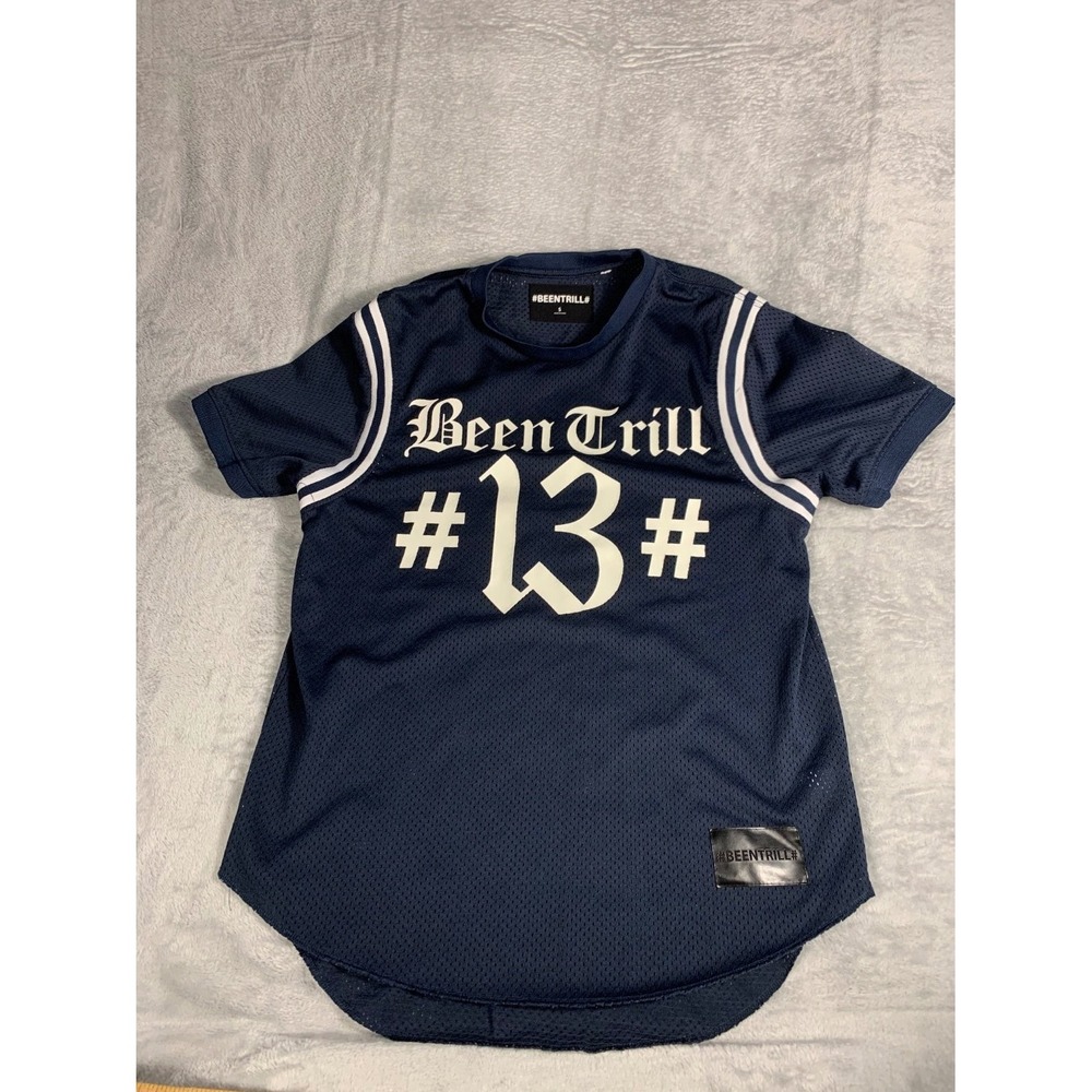 Been Trill #13 Jersey S Navy Blue Mesh Fabric Short sleeve striped sleeves